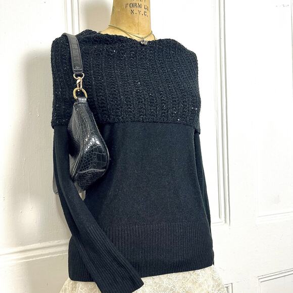 NY&Co Black long sleeve cowl neck over shoulder glam sweater festive size XS - Picture 3 of 8